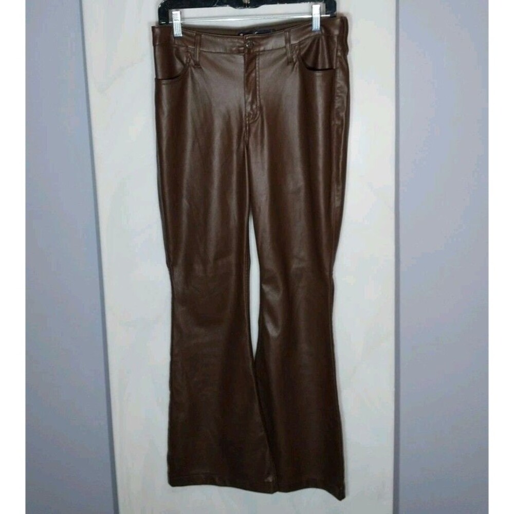 Hollister Faux Leather Pants Brown Womens 9R High Rise Flared Y2K
